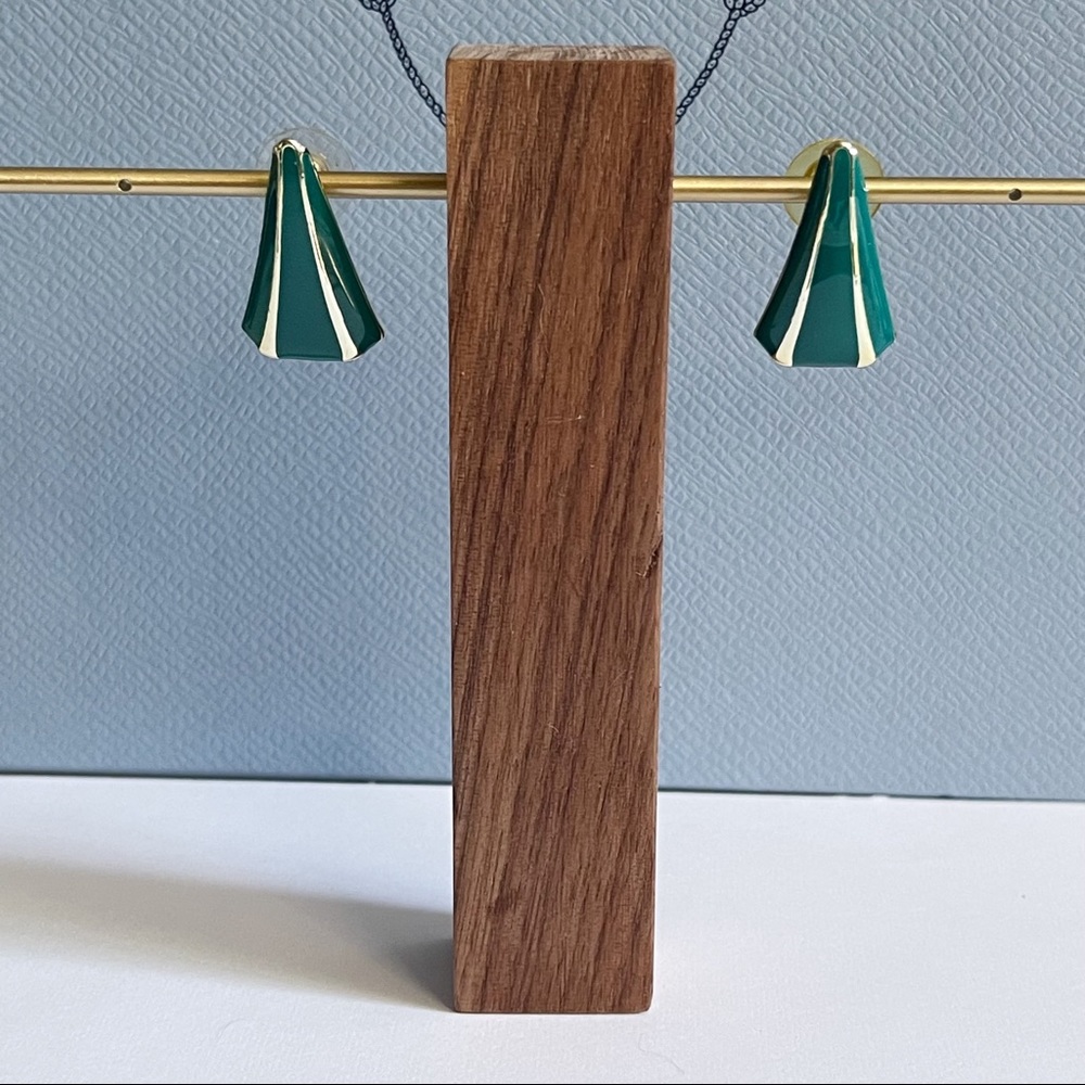 Vintage Teal & Gold Fan Earrings 1980s 1990s style